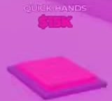 Quick Hands purchase pad labeled $15K, viewed through pink glass.