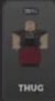 THUG guard wearing a dark shirt and red trousers.