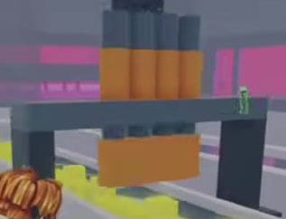 Hydraulic Press with dark supports and an orange press head.