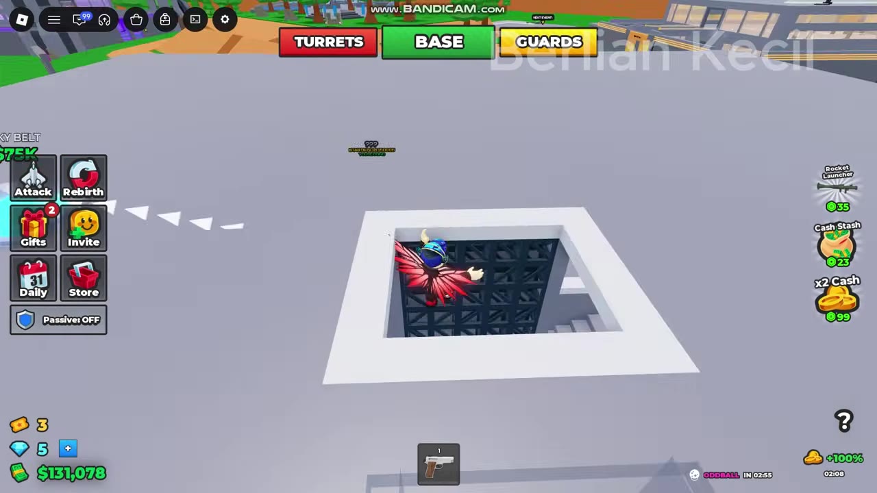 Player climbing the dark lattice frame through the third-floor opening.