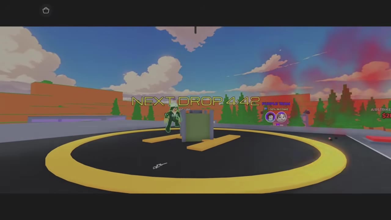 Green supply crate on the yellow H landing pad beneath the NEXT DROP countdown.