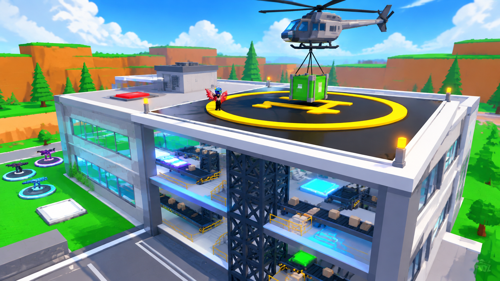 Factory Floors, Roof Purchases, and Helipad Construction &mdash; illustrated cover
