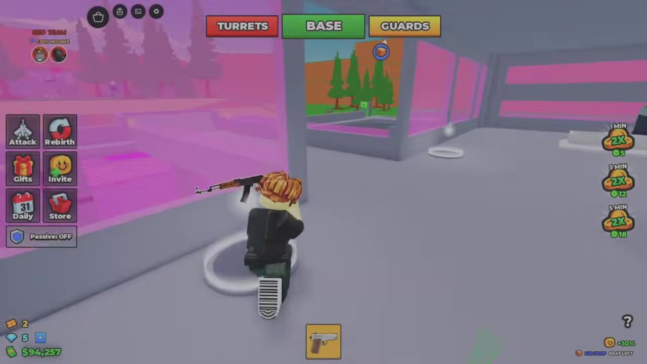 Player approaching the Brown-Stock Rifle&rsquo;s white pickup circle beside the upstairs windows.
