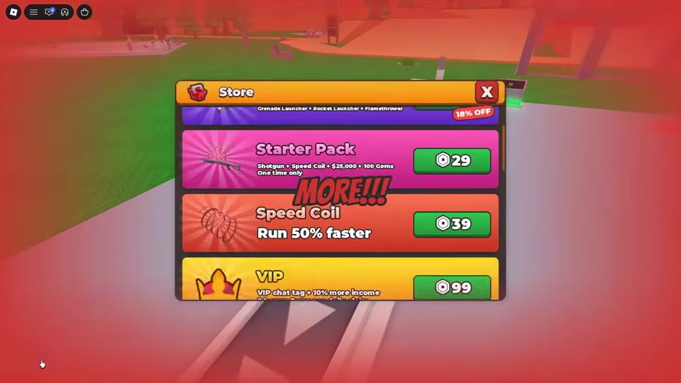 Store showing the 29-Robux Starter Pack, its included items, and the 39-Robux Speed Coil.