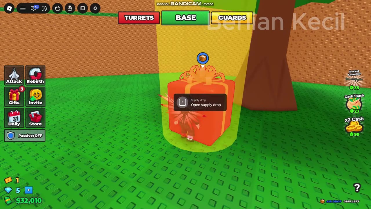 Orange Supply Drop beneath a yellow beam with the E Open supply drop prompt.