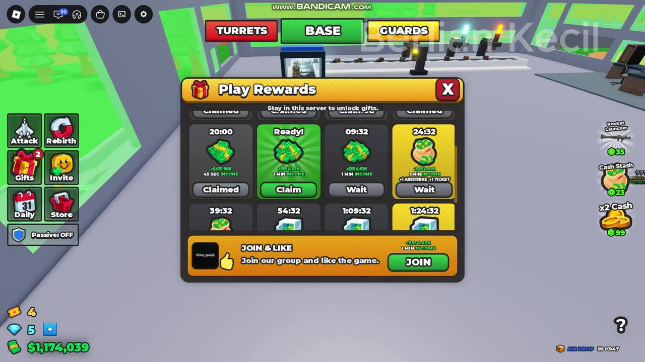 Play Rewards showing a ready Claim button beside cards marked Claimed and Wait.